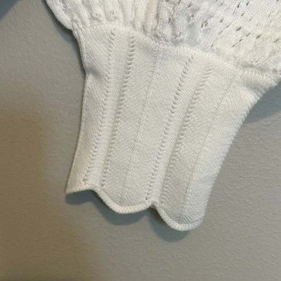 Sézane White SOLINE Open-Knit Crew Sweater with Delicate Eyelet Detail - Picture 5 of 5